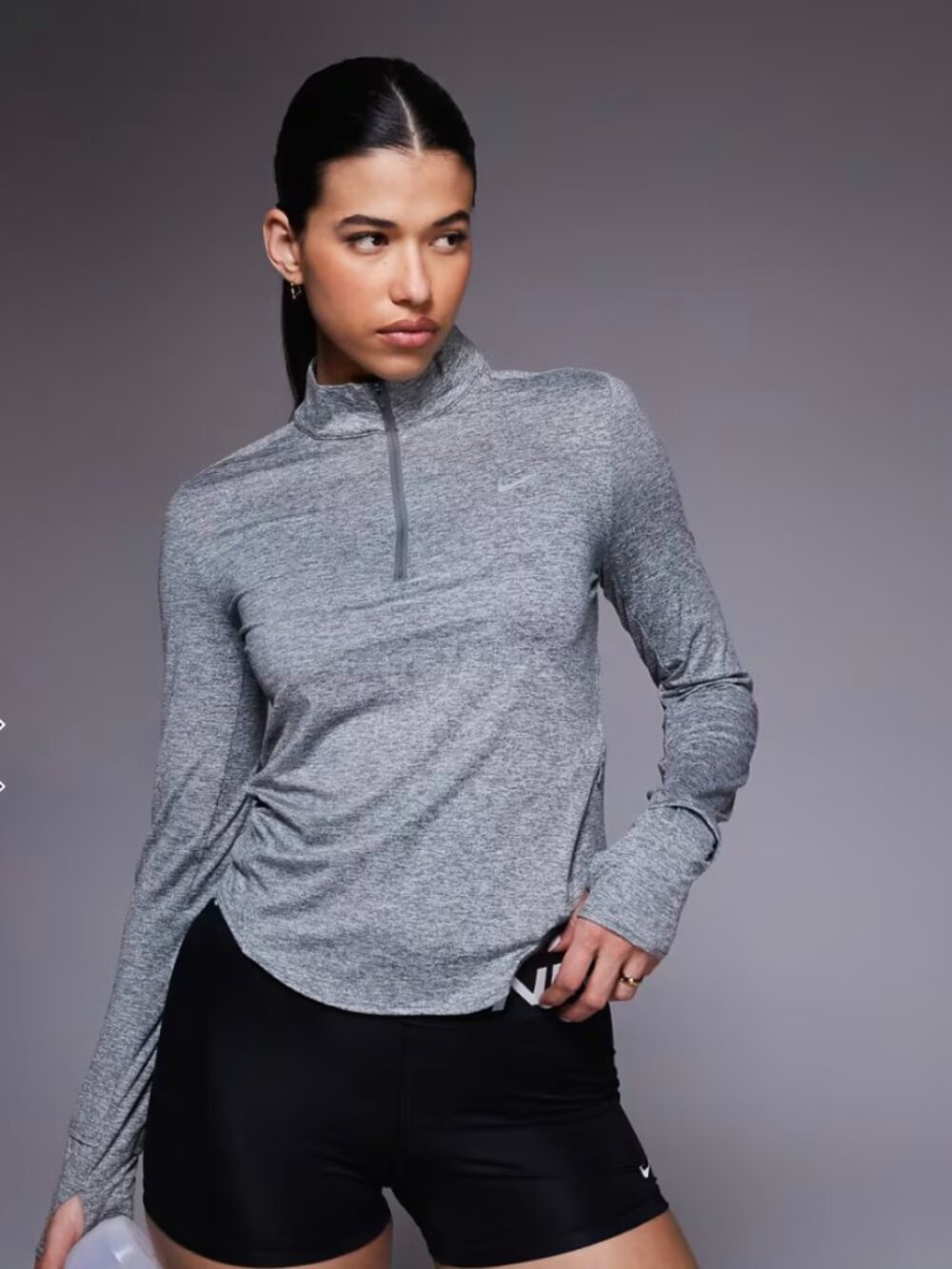 Nike Running Dri-FIT quarter zip Grey Top with thumb holes-Small